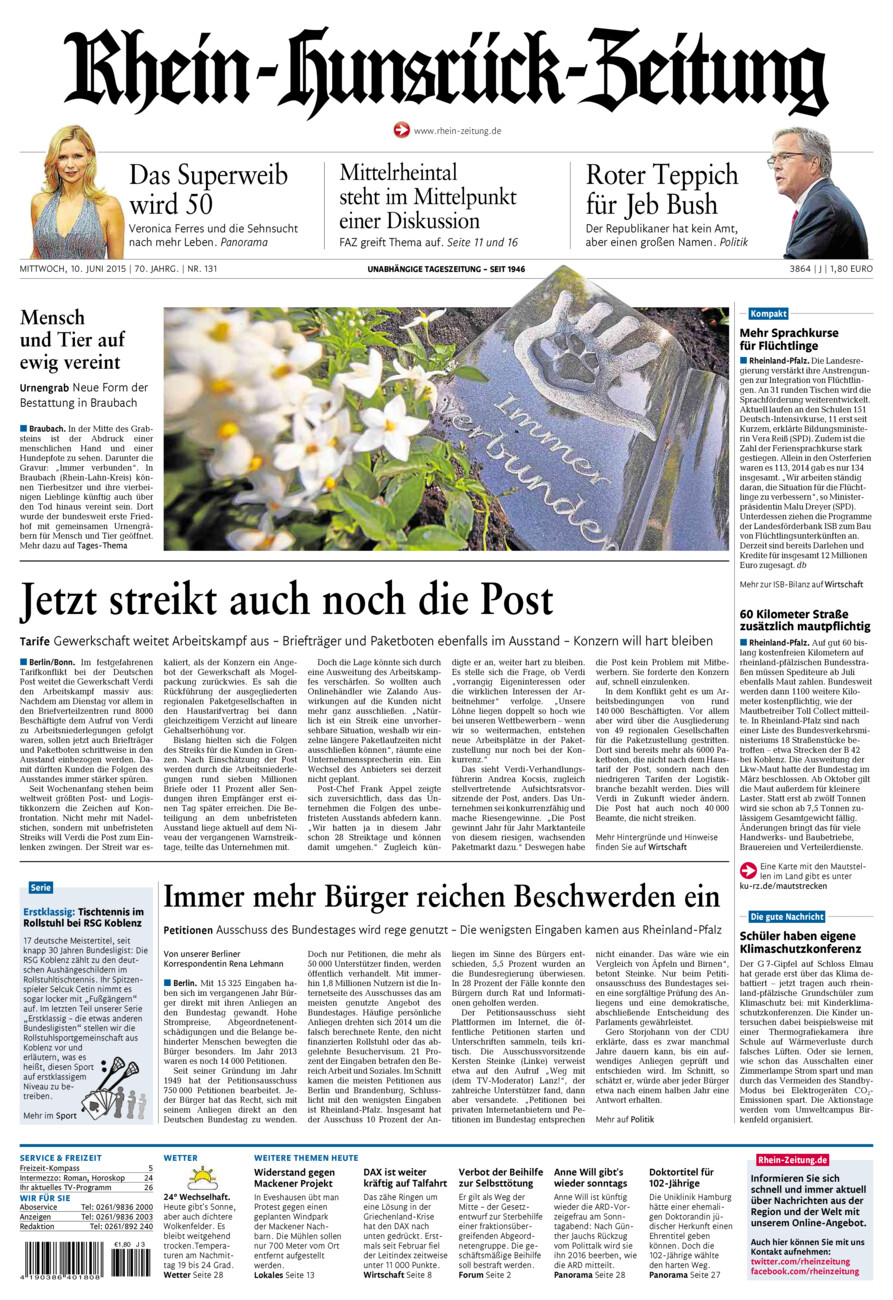 Rhein-Hunsrück-Zeitung vom Mittwoch, 10.06.2015