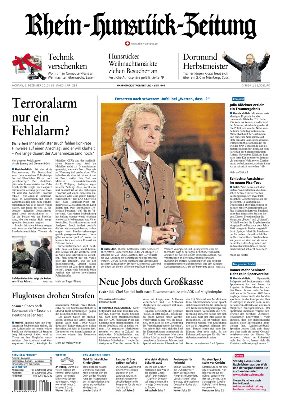 Rhein-Hunsrück-Zeitung vom Montag, 06.12.2010