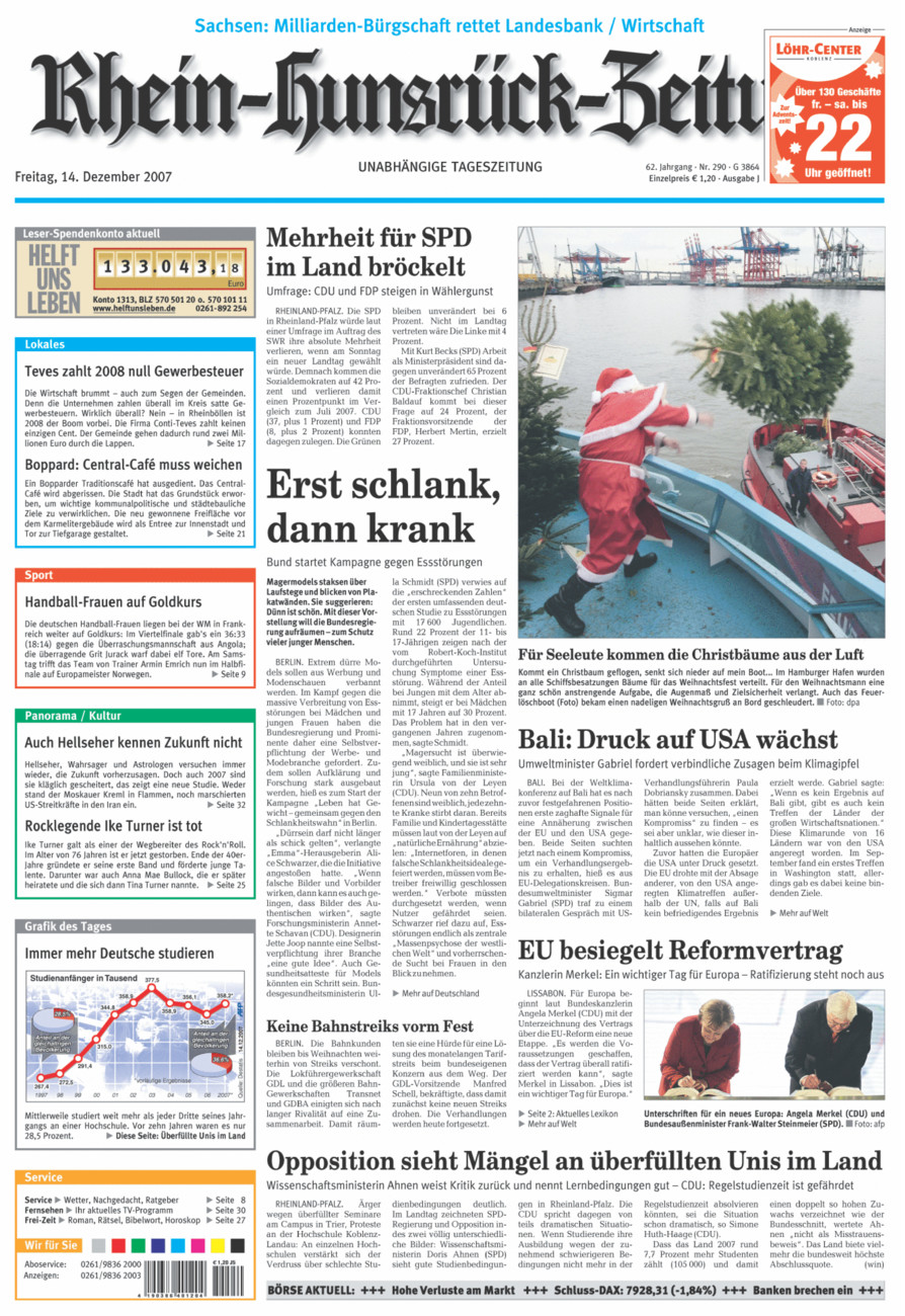 Rhein-Hunsrück-Zeitung vom Freitag, 14.12.2007