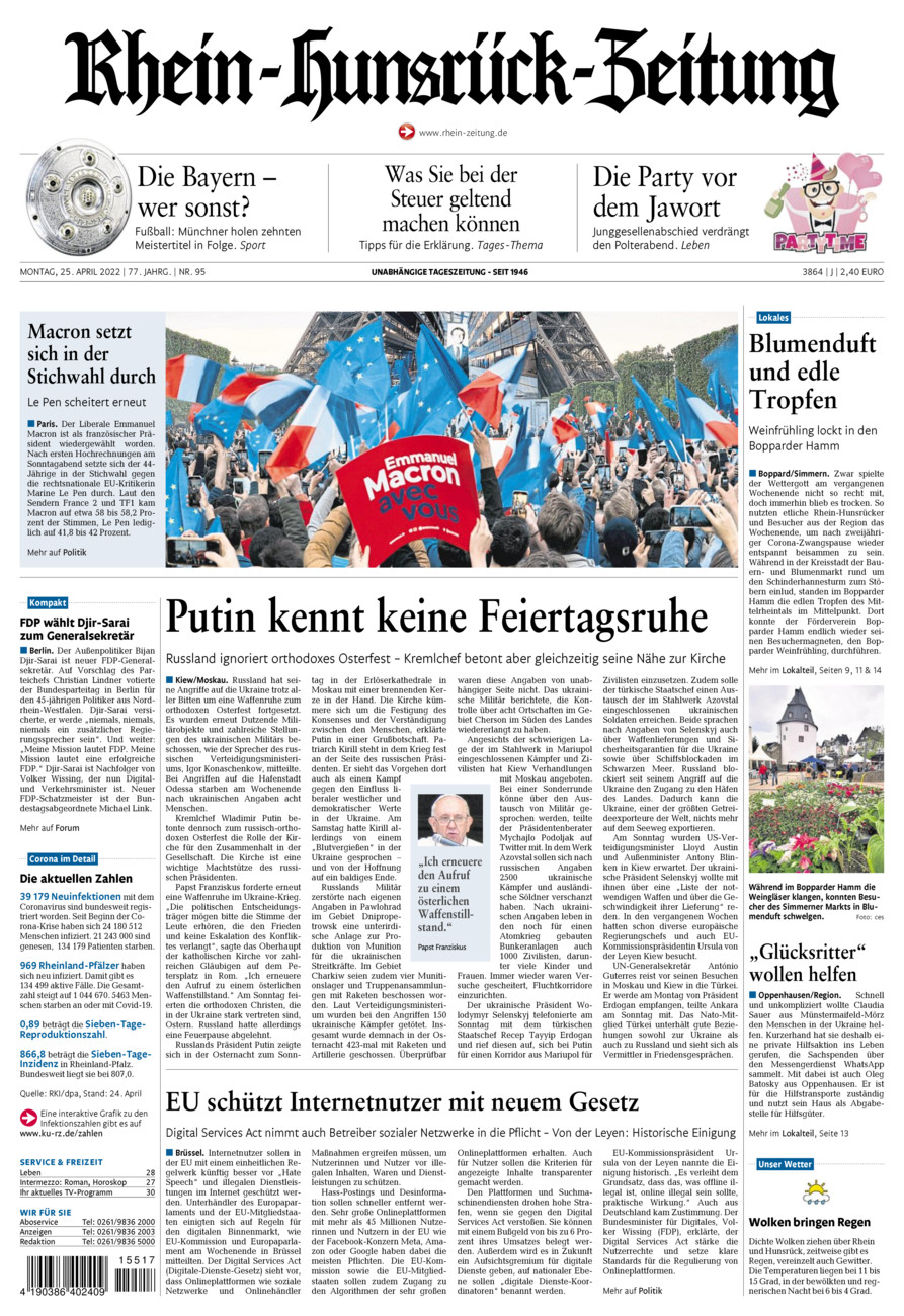 Rhein-Hunsrück-Zeitung vom Montag, 25.04.2022