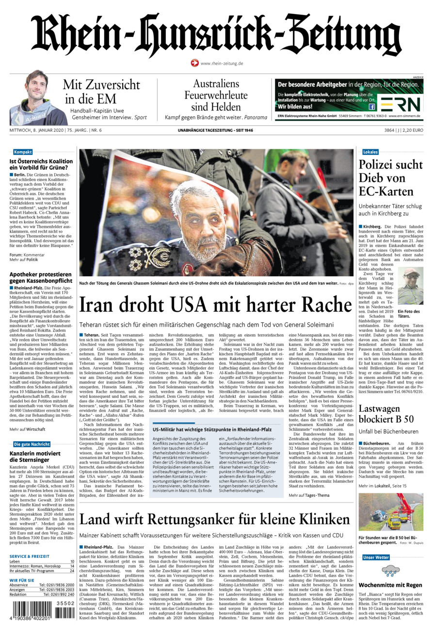 Rhein-Hunsrück-Zeitung vom Mittwoch, 08.01.2020