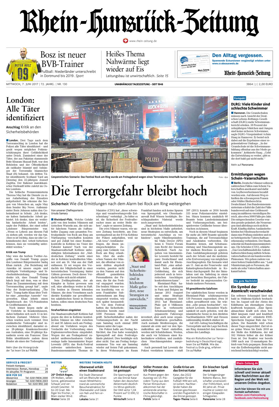 Rhein-Hunsrück-Zeitung vom Mittwoch, 07.06.2017