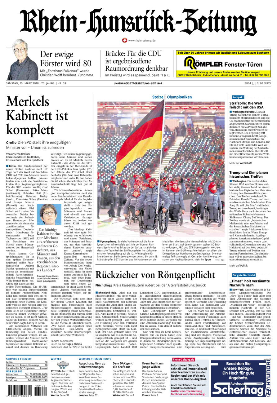 Rhein-Hunsrück-Zeitung vom Samstag, 10.03.2018