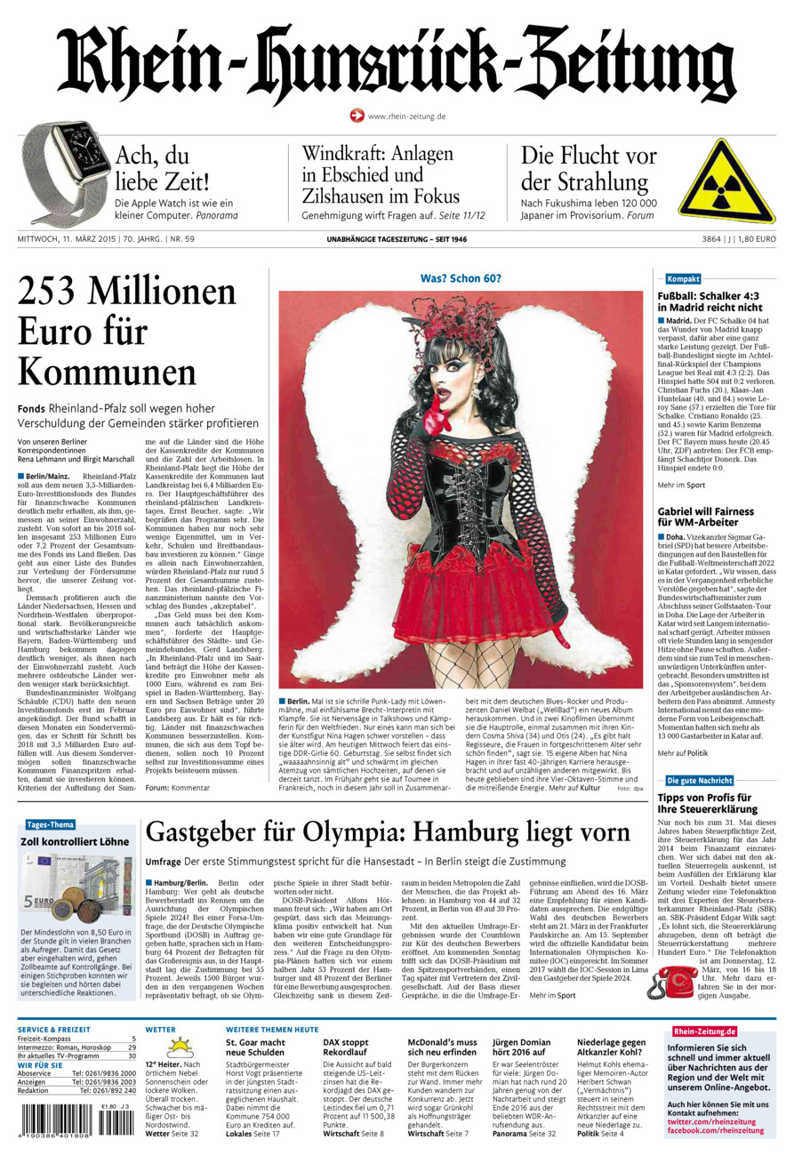 Rhein-Hunsrück-Zeitung vom Mittwoch, 11.03.2015