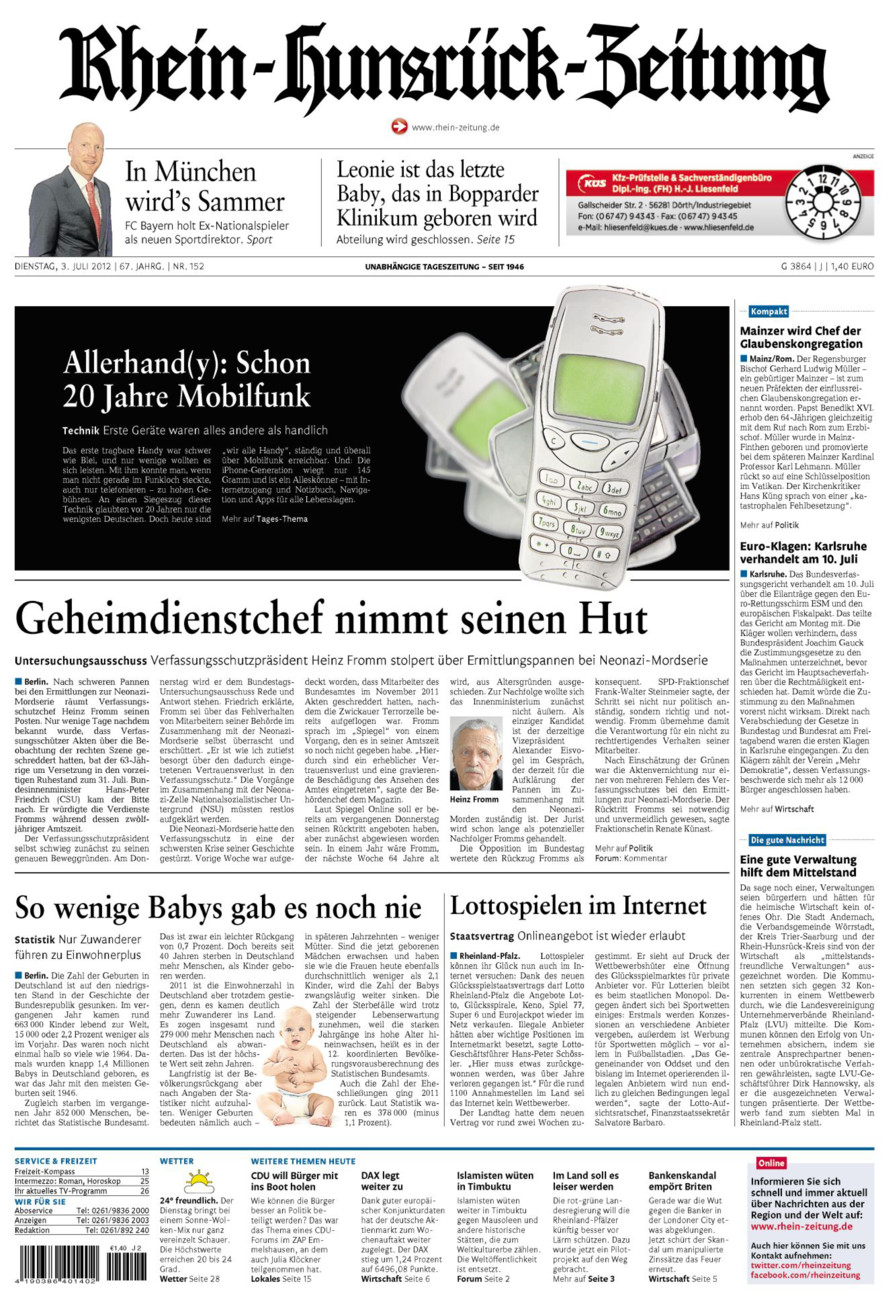 Rhein-Hunsrück-Zeitung vom Dienstag, 03.07.2012