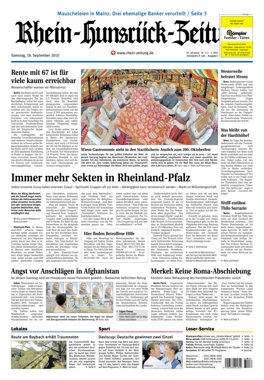 Rhein-Hunsrück-Zeitung vom Samstag, 18.09.2010