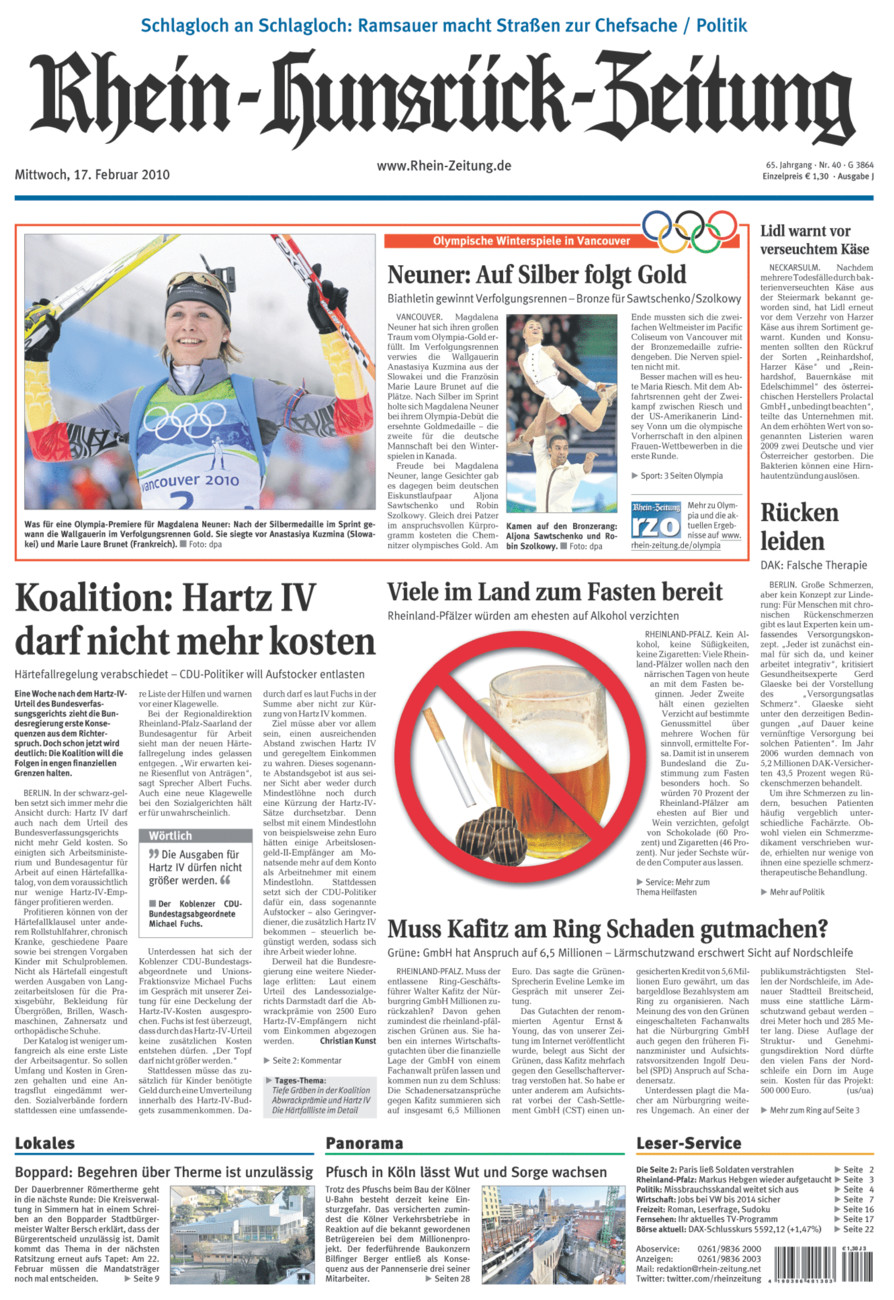 Rhein-Hunsrück-Zeitung vom Mittwoch, 17.02.2010