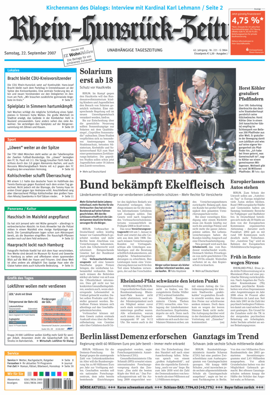 Rhein-Hunsrück-Zeitung vom Samstag, 22.09.2007