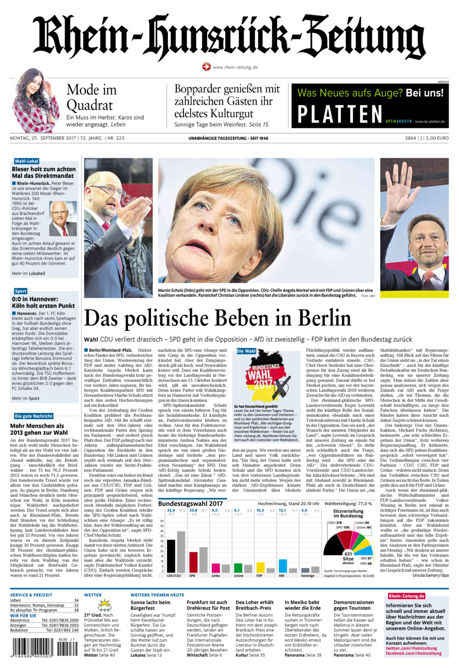 Rhein-Hunsrück-Zeitung vom Montag, 25.09.2017