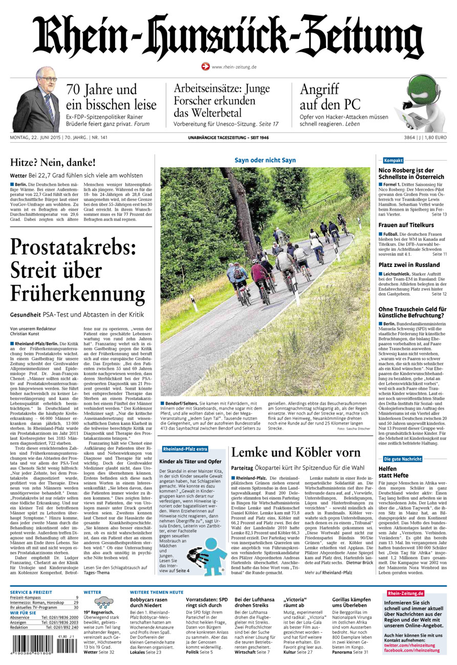Rhein-Hunsrück-Zeitung vom Montag, 22.06.2015