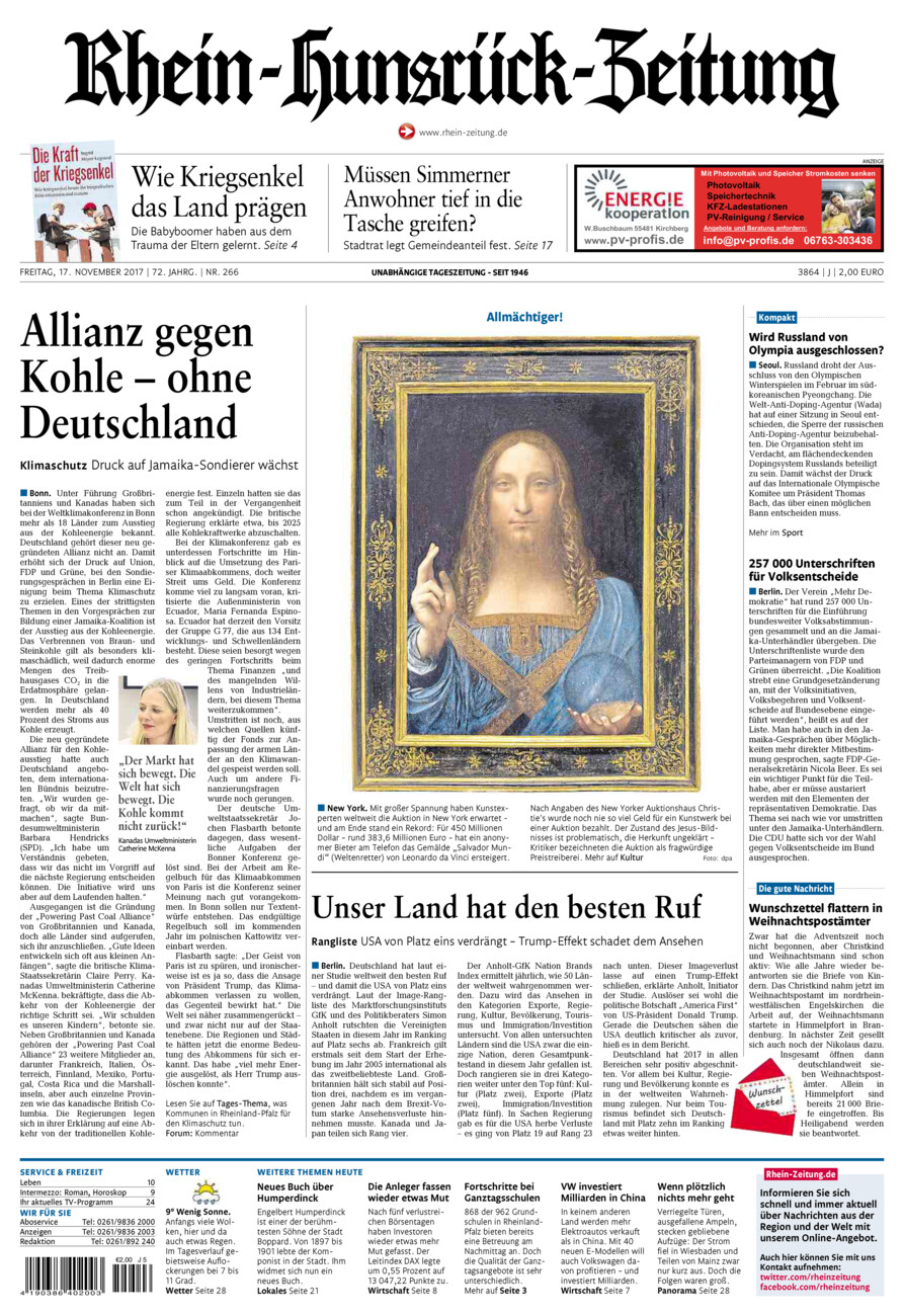 Rhein-Hunsrück-Zeitung vom Freitag, 17.11.2017
