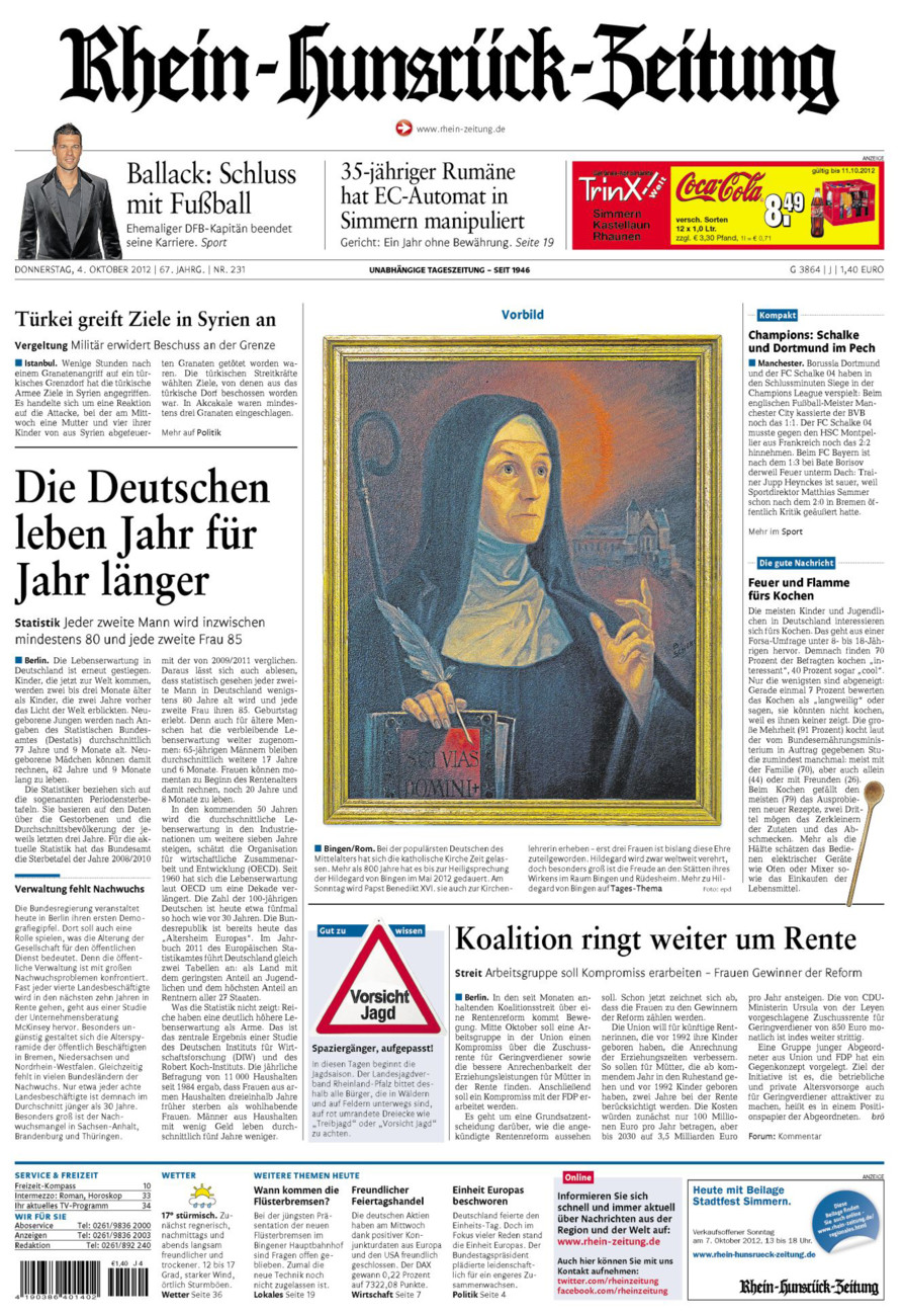 Rhein-Hunsrück-Zeitung vom Donnerstag, 04.10.2012