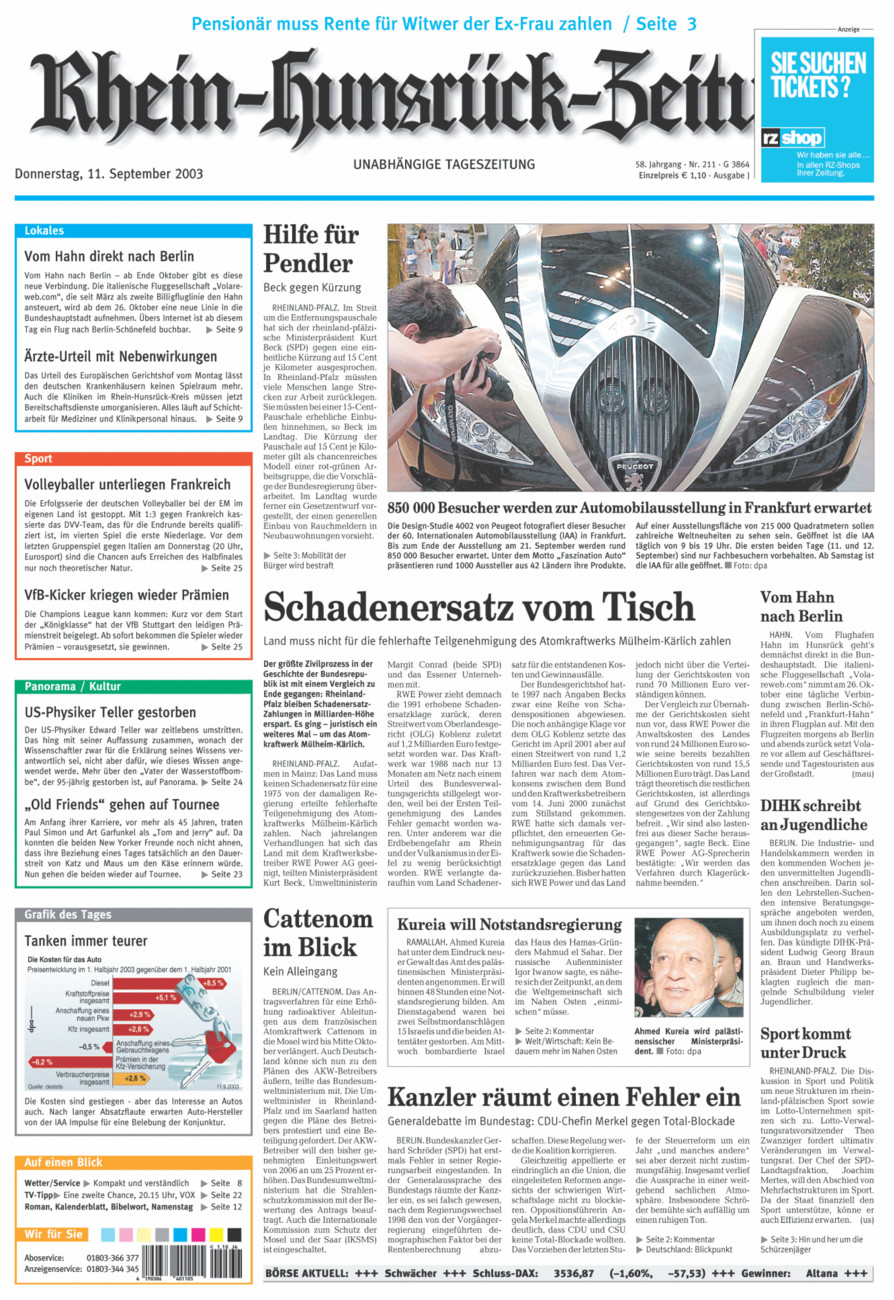 Rhein-Hunsrück-Zeitung vom Donnerstag, 11.09.2003