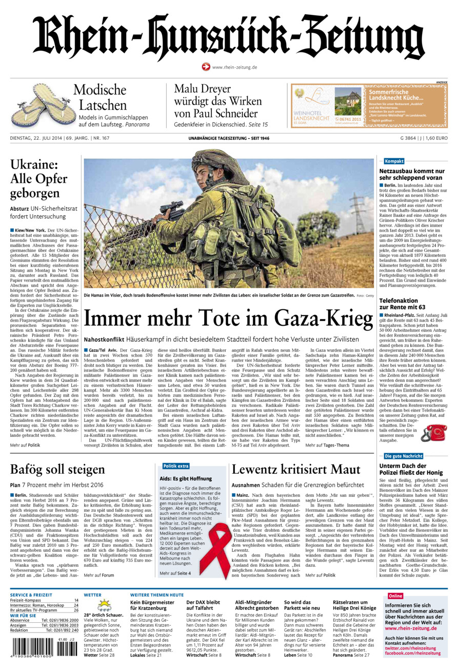 Rhein-Hunsrück-Zeitung vom Dienstag, 22.07.2014