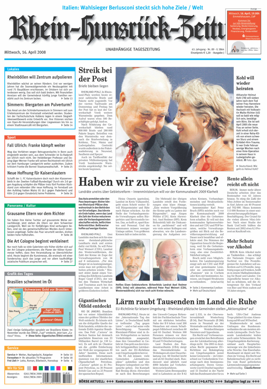 Rhein-Hunsrück-Zeitung vom Mittwoch, 16.04.2008