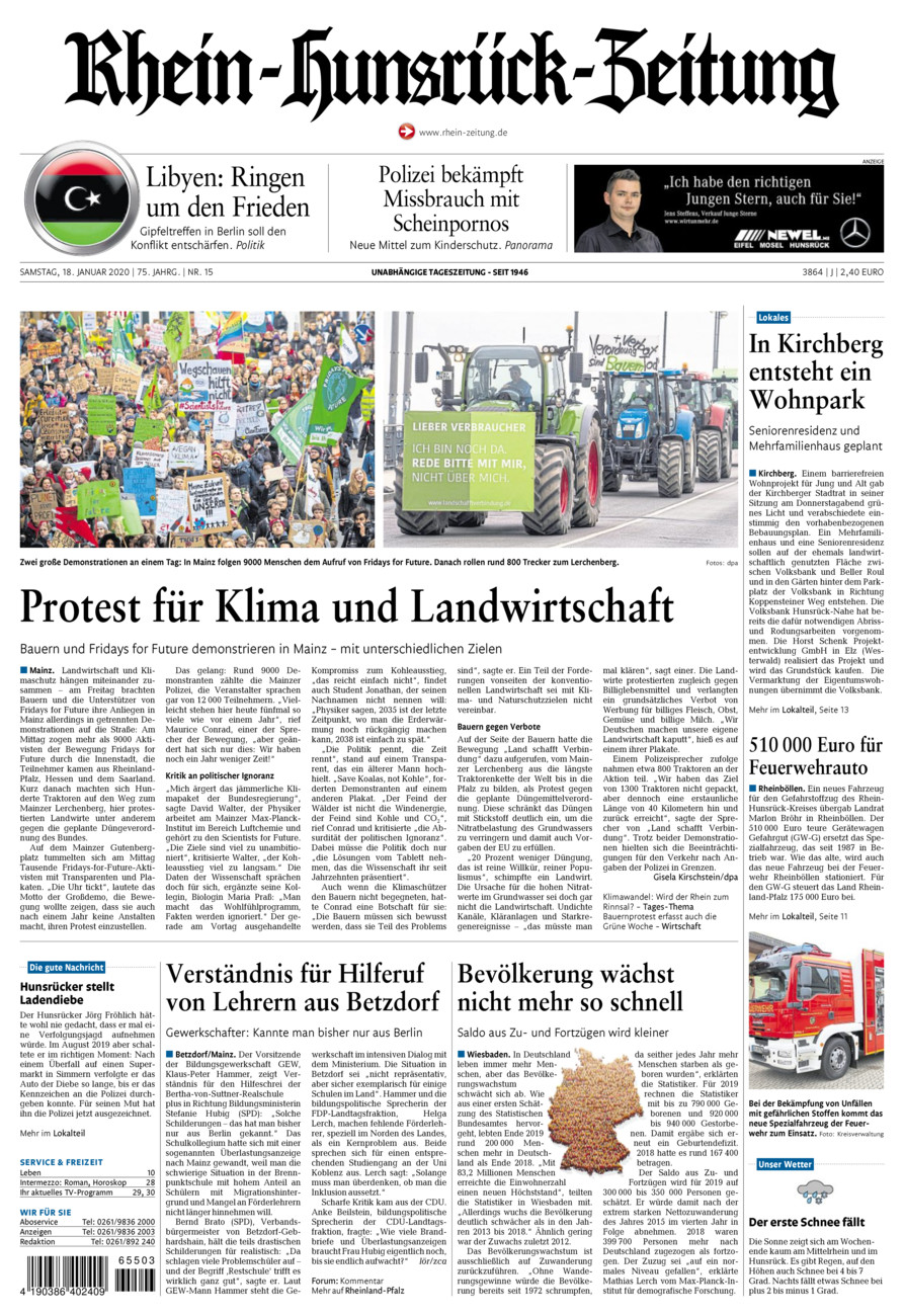 Rhein-Hunsrück-Zeitung vom Samstag, 18.01.2020