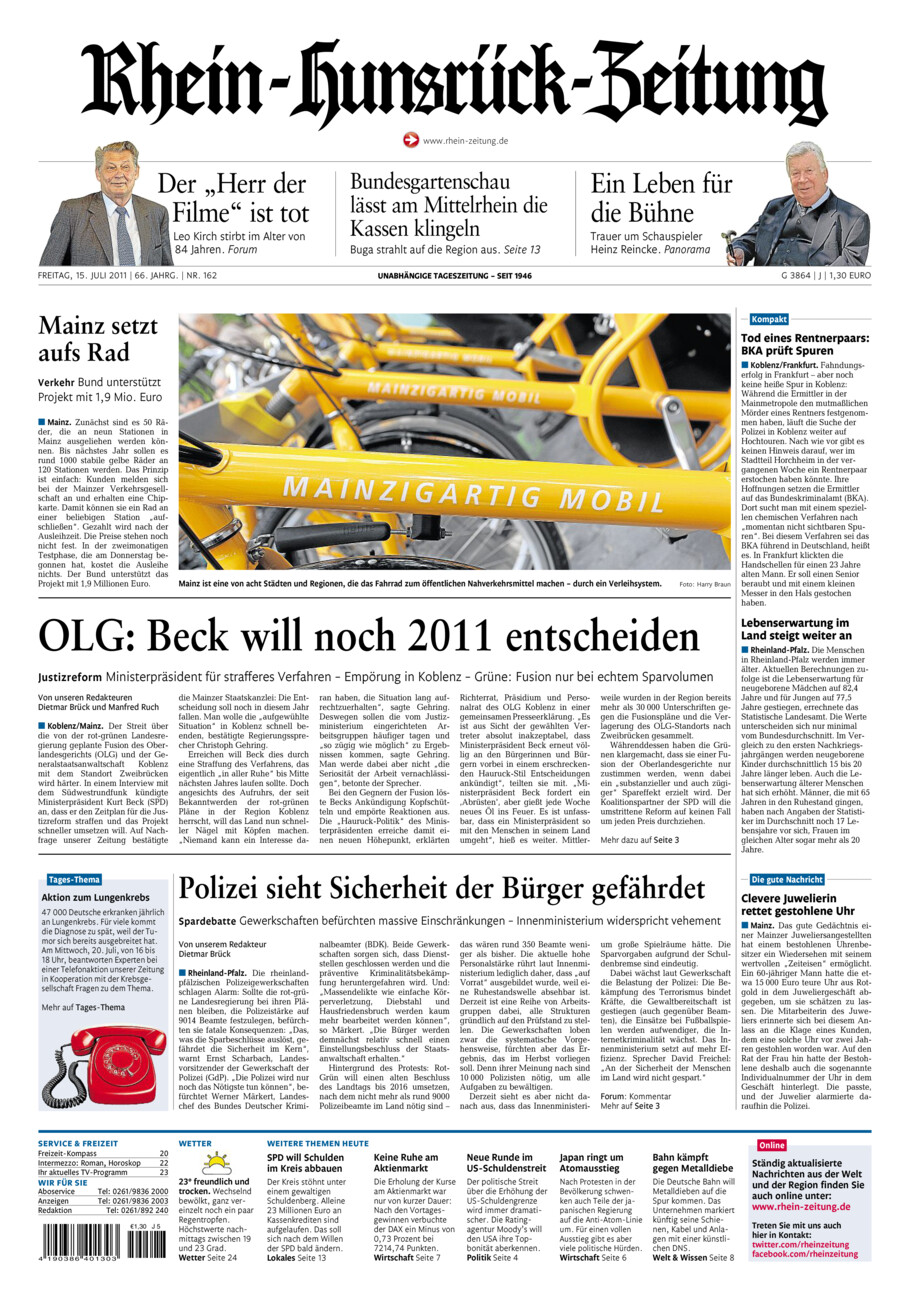 Rhein-Hunsrück-Zeitung vom Freitag, 15.07.2011