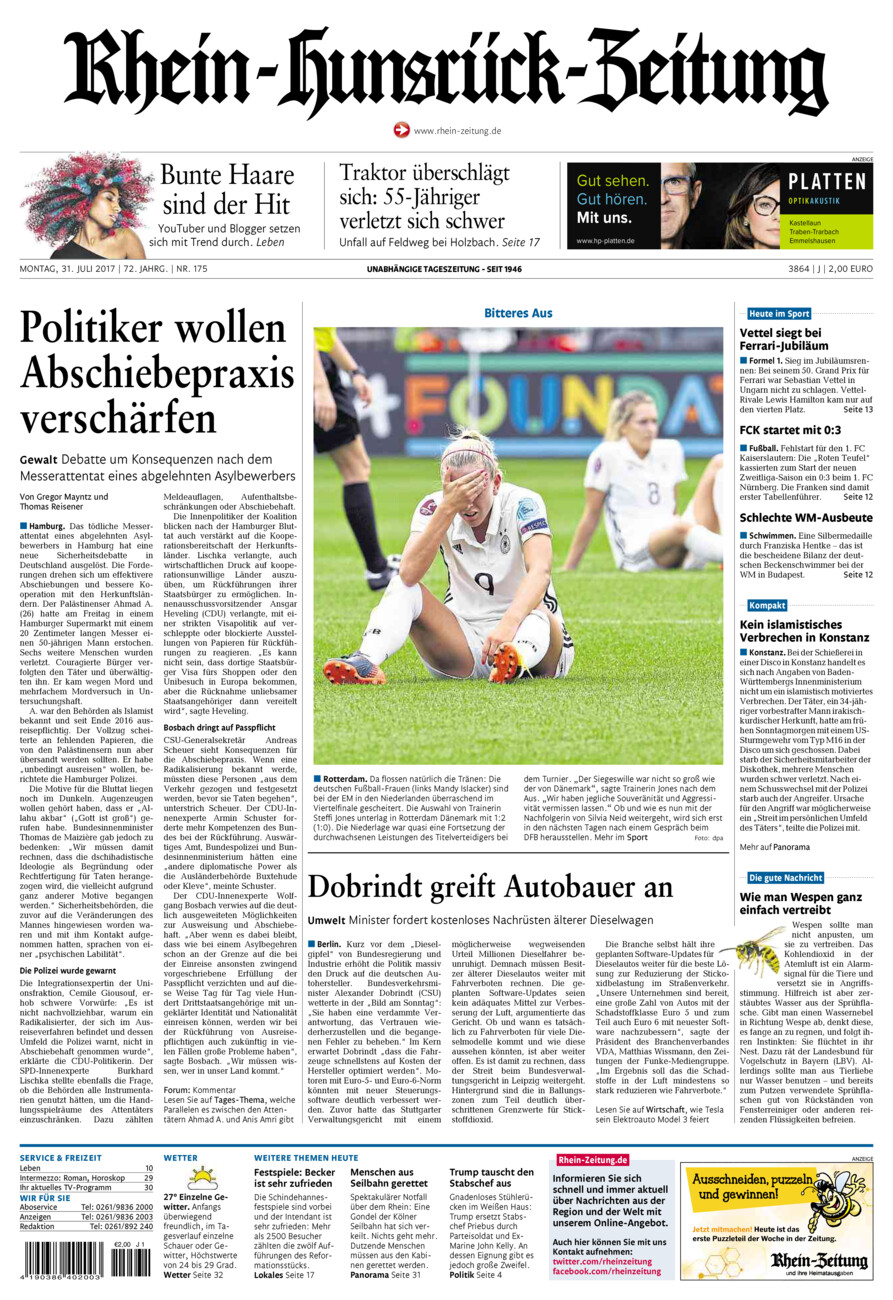 Rhein-Hunsrück-Zeitung vom Montag, 31.07.2017