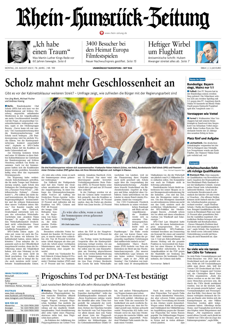 Rhein-Hunsrück-Zeitung vom Montag, 28.08.2023