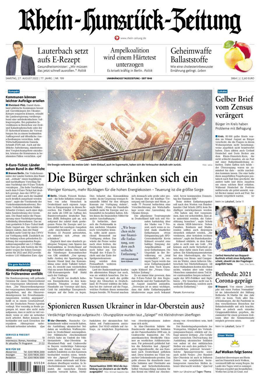 Rhein-Hunsrück-Zeitung vom Samstag, 27.08.2022