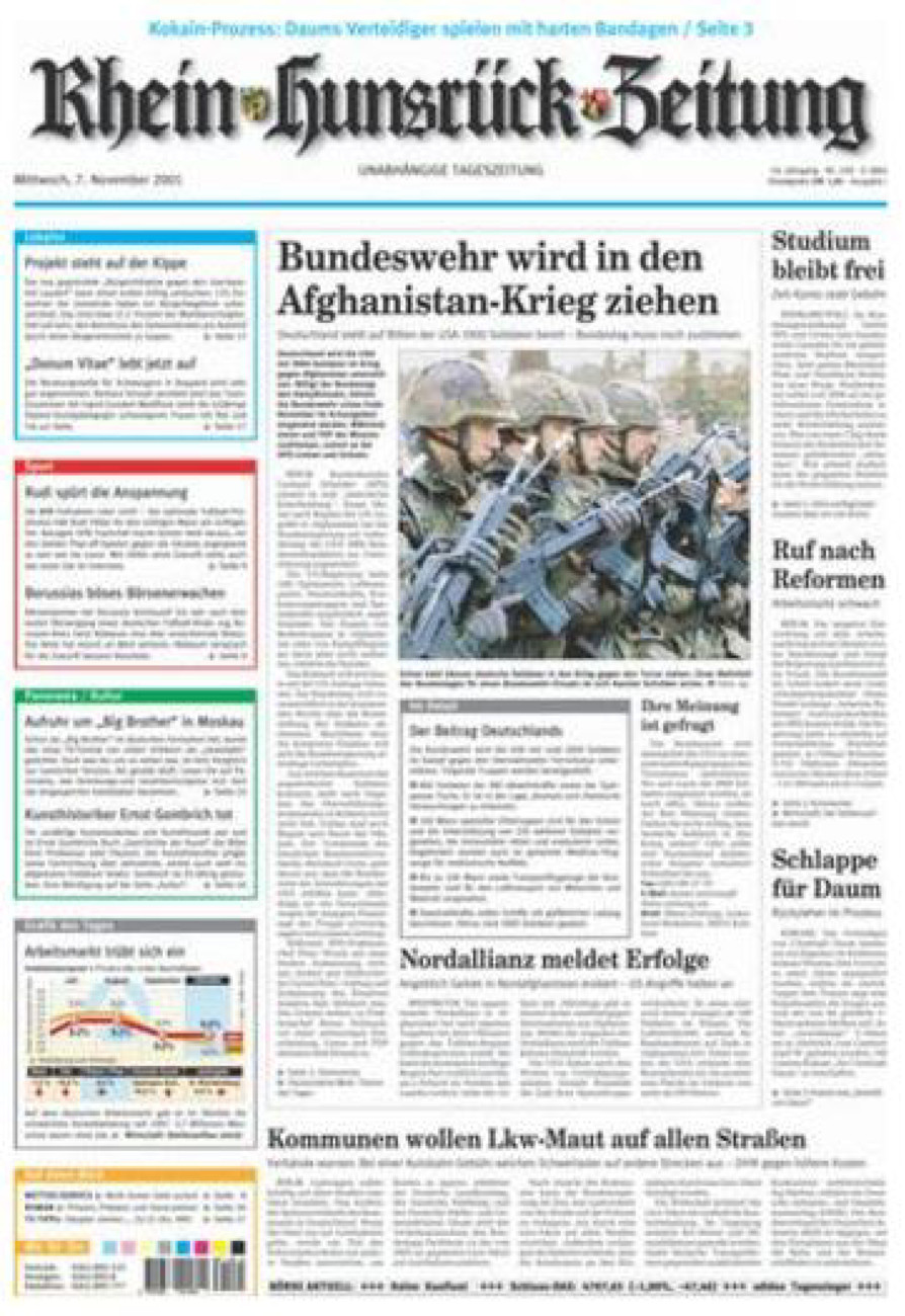 Rhein-Hunsrück-Zeitung vom Mittwoch, 07.11.2001