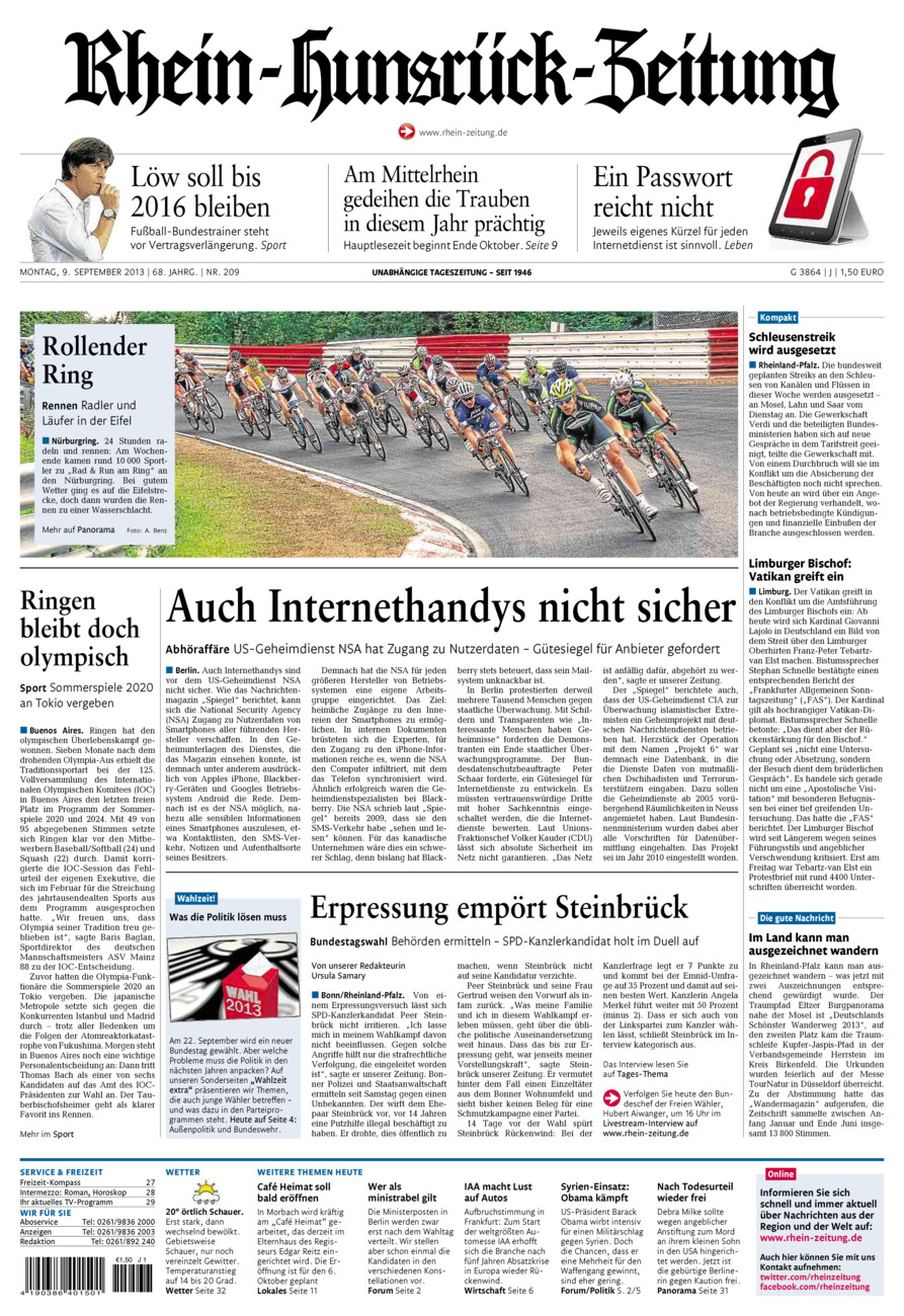 Rhein-Hunsrück-Zeitung vom Montag, 09.09.2013