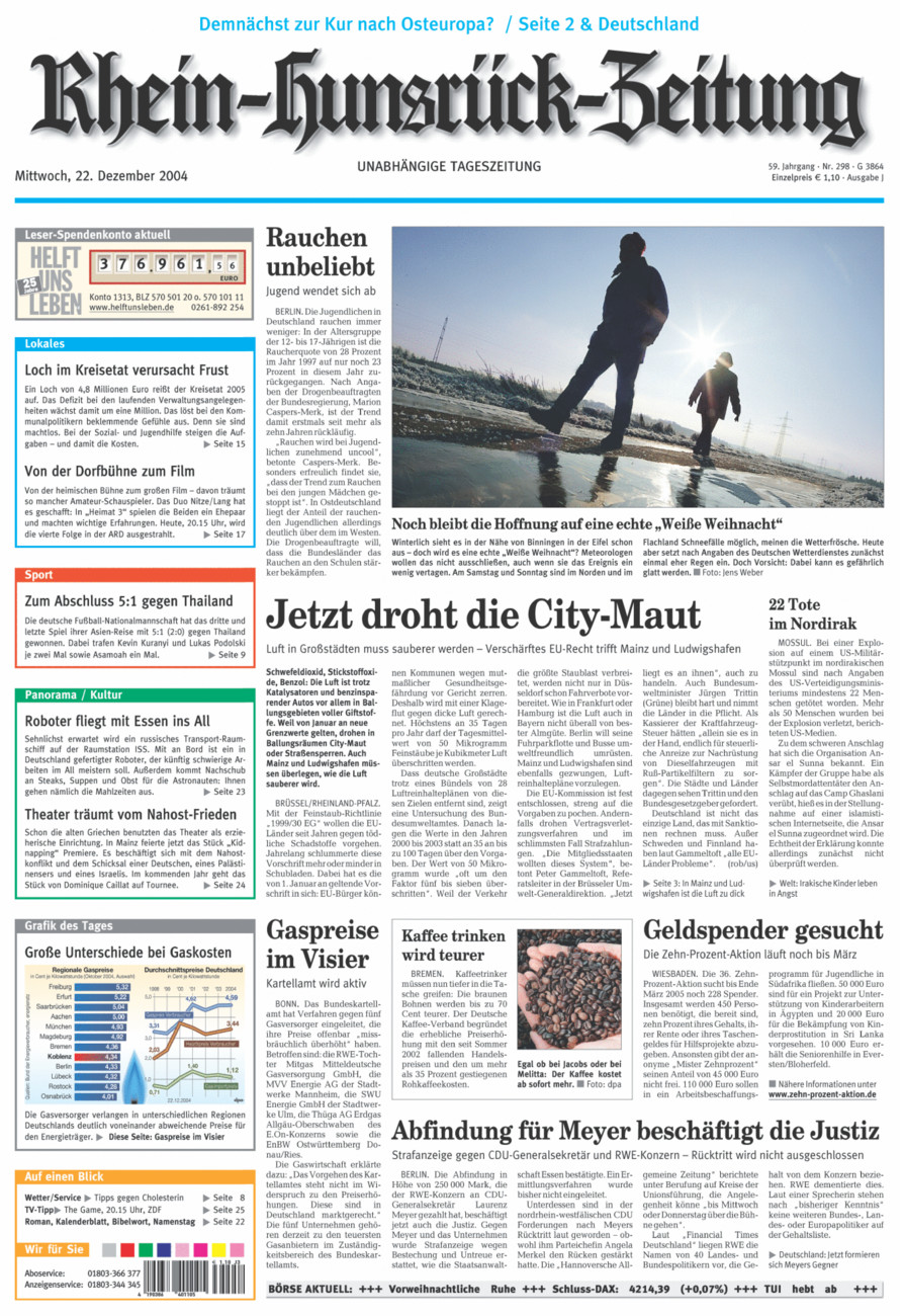 Rhein-Hunsrück-Zeitung vom Mittwoch, 22.12.2004