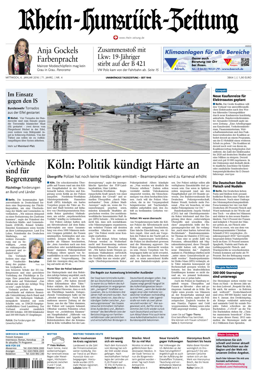 Rhein-Hunsrück-Zeitung vom Mittwoch, 06.01.2016