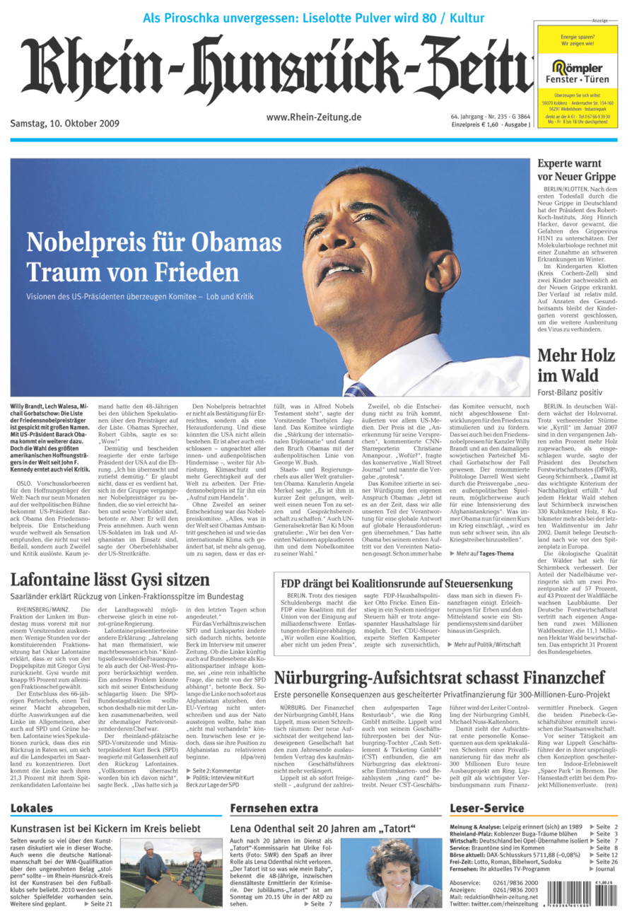 Rhein-Hunsrück-Zeitung vom Samstag, 10.10.2009
