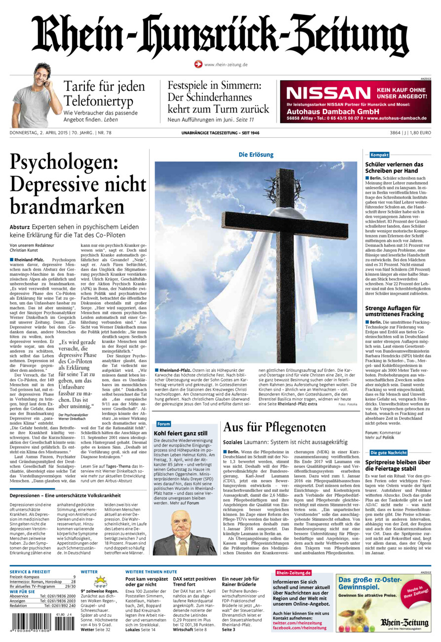 Rhein-Hunsrück-Zeitung vom Donnerstag, 02.04.2015