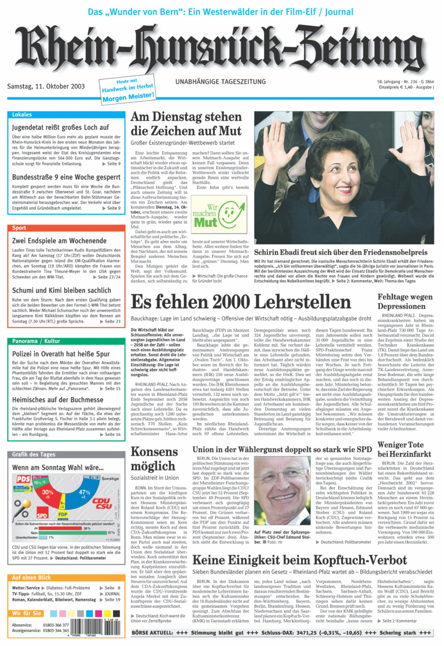 Rhein-Hunsrück-Zeitung vom Samstag, 11.10.2003