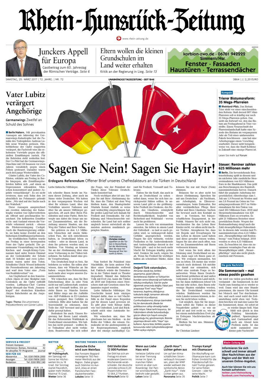 Rhein-Hunsrück-Zeitung vom Samstag, 25.03.2017