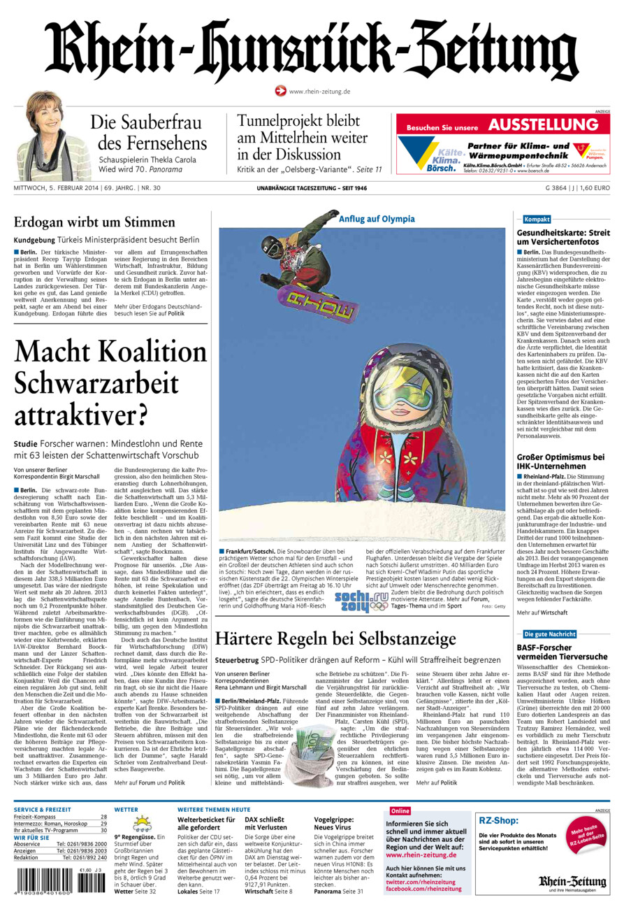 Rhein-Hunsrück-Zeitung vom Mittwoch, 05.02.2014