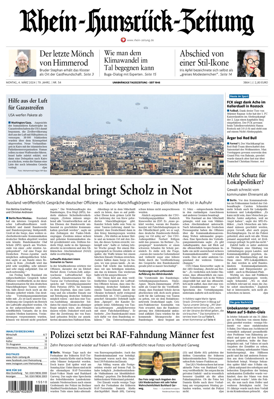 Rhein-Hunsrück-Zeitung vom Montag, 04.03.2024