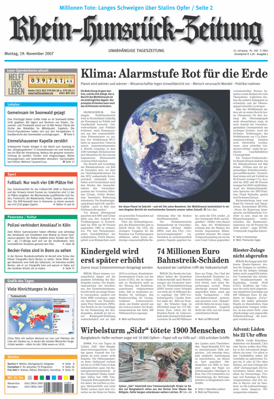 Rhein-Hunsrück-Zeitung vom Montag, 19.11.2007