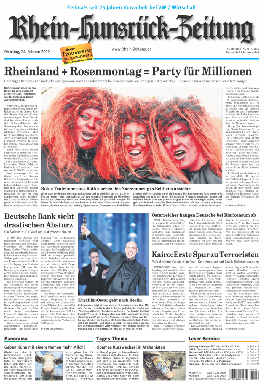 Rhein-Hunsrück-Zeitung vom Dienstag, 24.02.2009