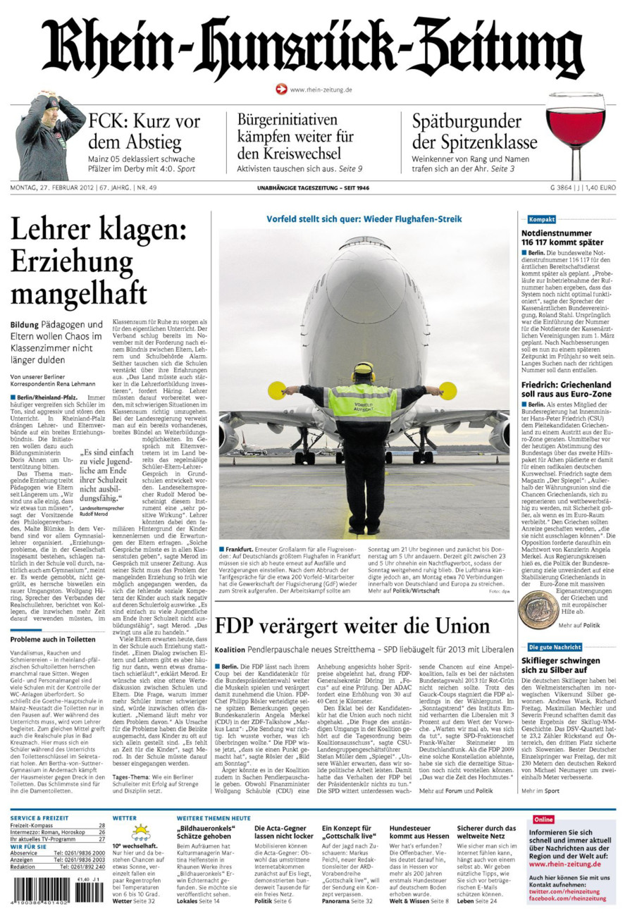 Rhein-Hunsrück-Zeitung vom Montag, 27.02.2012