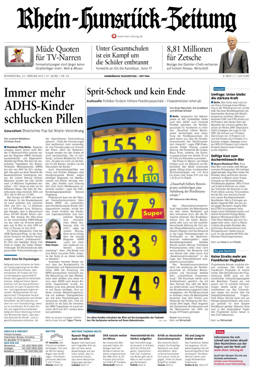 Rhein-Hunsrück-Zeitung vom Donnerstag, 23.02.2012