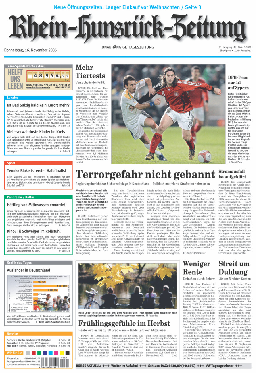 Rhein-Hunsrück-Zeitung vom Donnerstag, 16.11.2006
