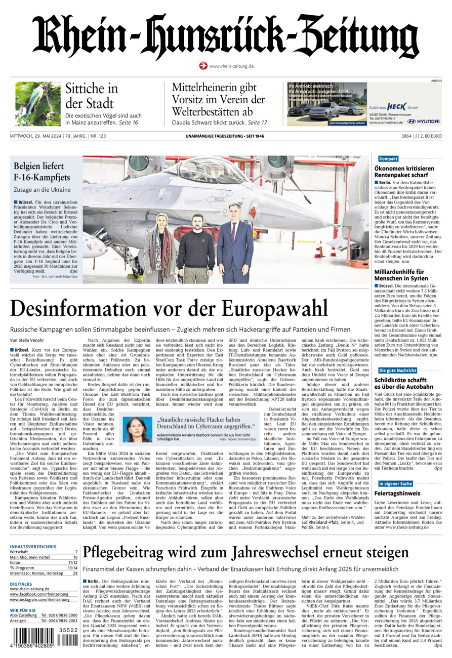Rhein-Hunsrück-Zeitung vom Mittwoch, 29.05.2024