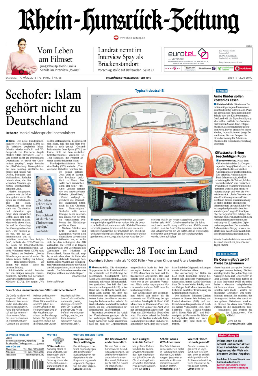Rhein-Hunsrück-Zeitung vom Samstag, 17.03.2018