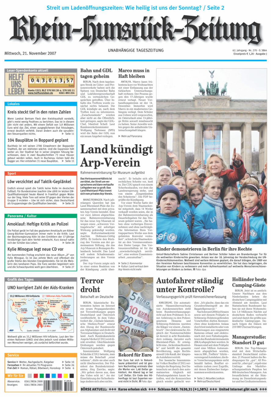 Rhein-Hunsrück-Zeitung vom Mittwoch, 21.11.2007