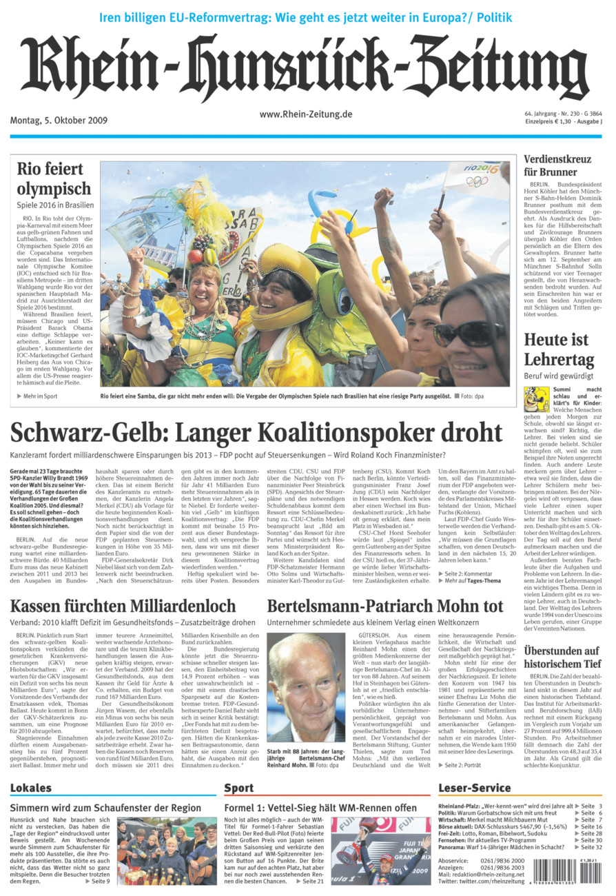 Rhein-Hunsrück-Zeitung vom Montag, 05.10.2009