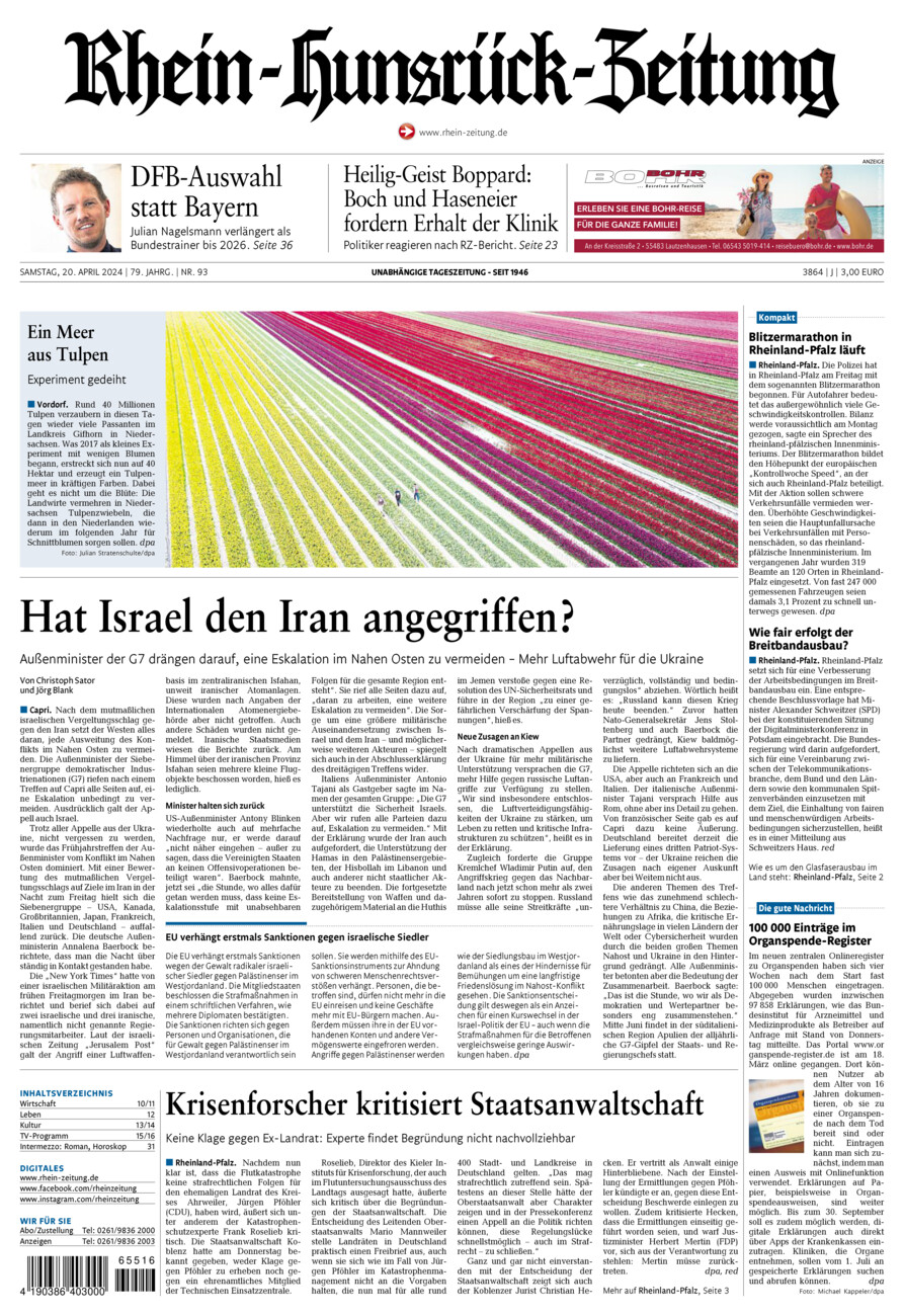 Rhein-Hunsrück-Zeitung vom Samstag, 20.04.2024