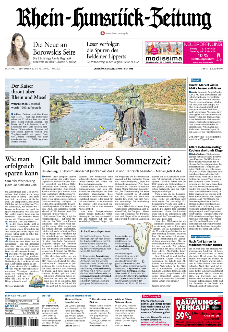 Rhein-Hunsrück-Zeitung vom Samstag, 01.09.2018