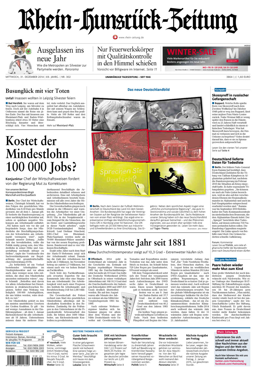 Rhein-Hunsrück-Zeitung vom Mittwoch, 31.12.2014