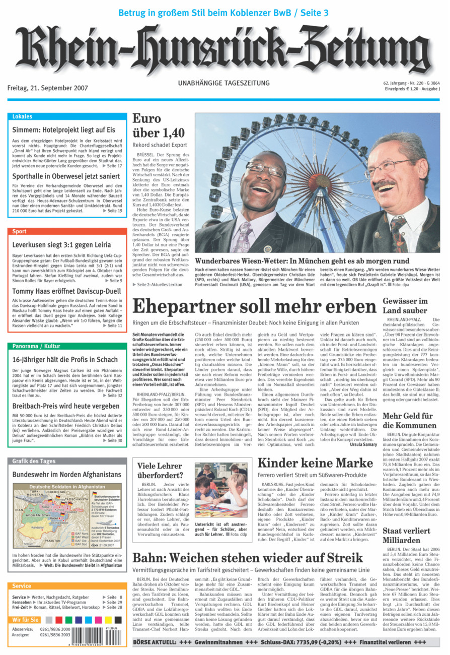 Rhein-Hunsrück-Zeitung vom Freitag, 21.09.2007