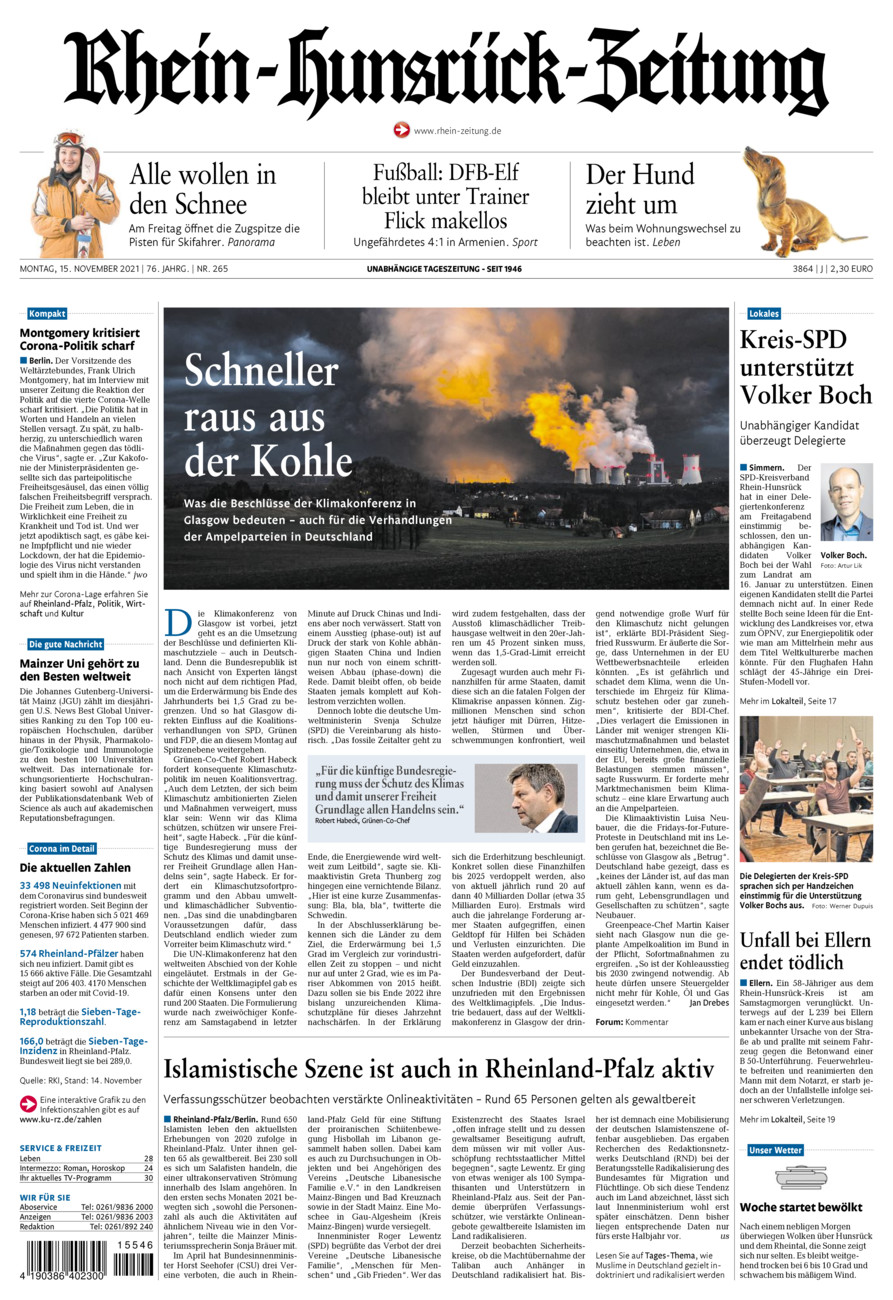 Rhein-Hunsrück-Zeitung vom Montag, 15.11.2021