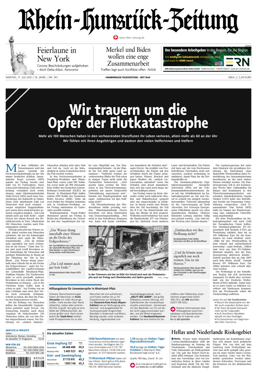 Rhein-Hunsrück-Zeitung vom Samstag, 17.07.2021