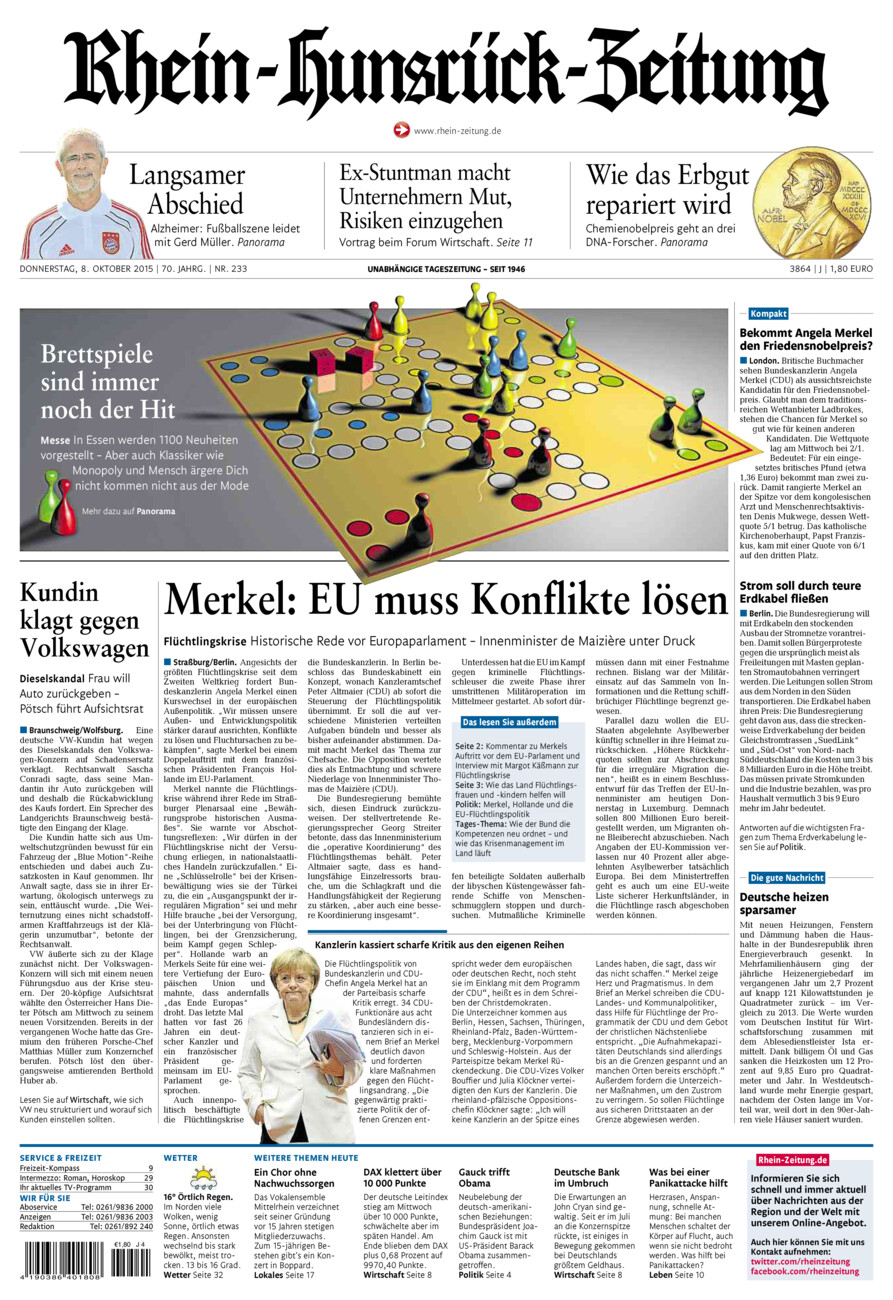 Rhein-Hunsrück-Zeitung vom Donnerstag, 08.10.2015